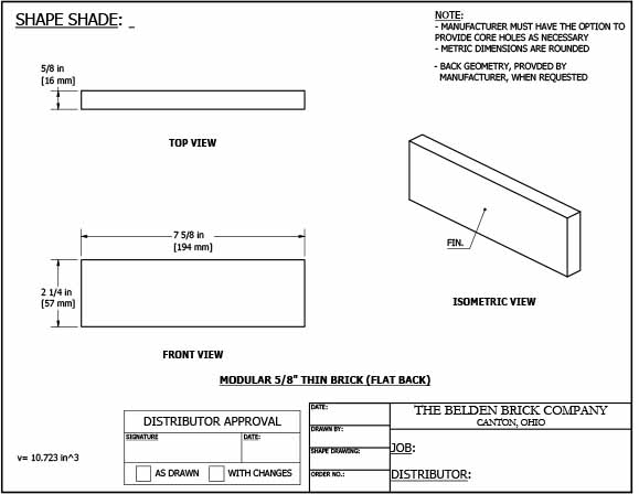 Modular 5/8" Flat Back Thin Brick Specification