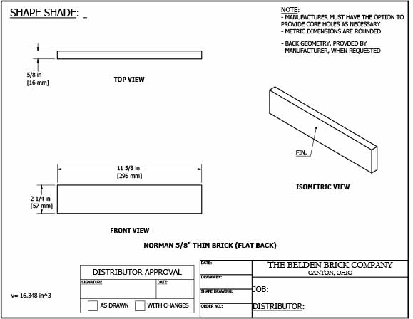 Norman 5/8" Flat Back Thin Brick Specification