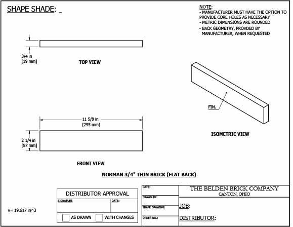 Norman 3/4" Flat Back Thin Brick Specification