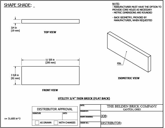Utility 3/4" Flat Back Thin Brick Specification